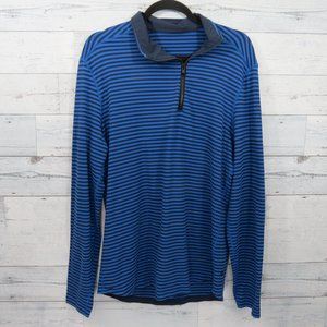 Lululemon Studio 1/2 Zip Classic Stripe Deep Blue Black Iris Blue Men's Large XL